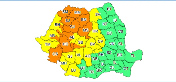 Harta zonelor afectate de vremea rea FOTO meteoromania.ro