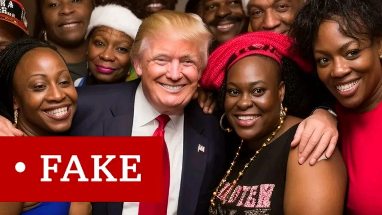 Imagine AI cu Donald Trump înconjurat de femeie afro-americane
