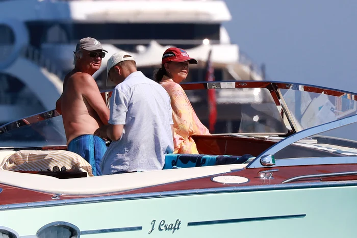 Queen Silvia, king Carl XVI Gustaf of Sweden boating   Saint Tropez jpeg