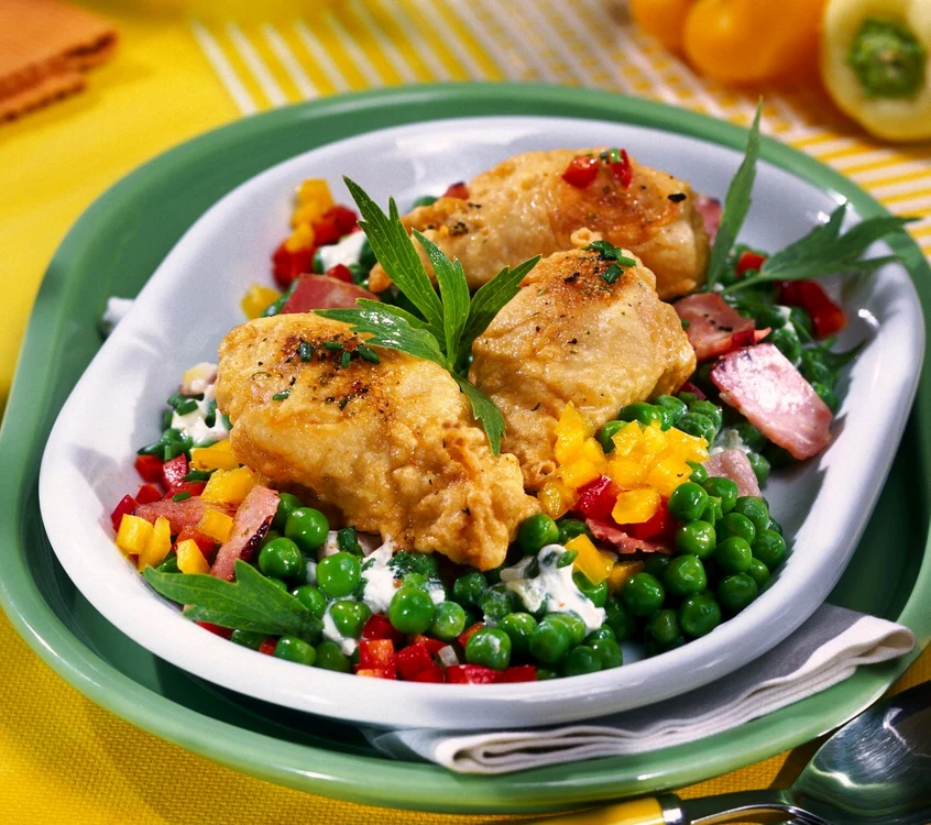 Fried Chicken Legs with Peas jpeg