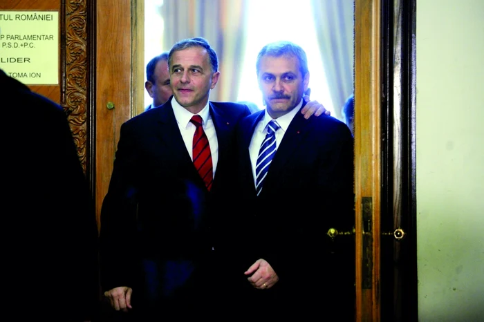 Mircea Geoană şi Liviu Dragnea, trecutul şi prezentul PSD, aproape de o alianţă. FOTO Mediafax / Bogdan Stamatin