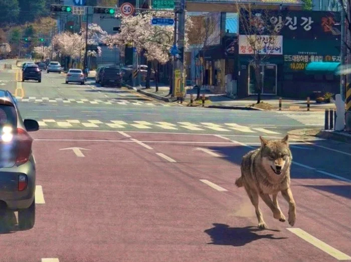 Lupul filmat pe străzi Foto: X