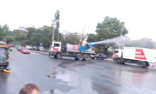 30 de mașini de gunoi s au învârtit în zona unde se ținea conferința cu instalațiile de dezinfectare pornite jpeg