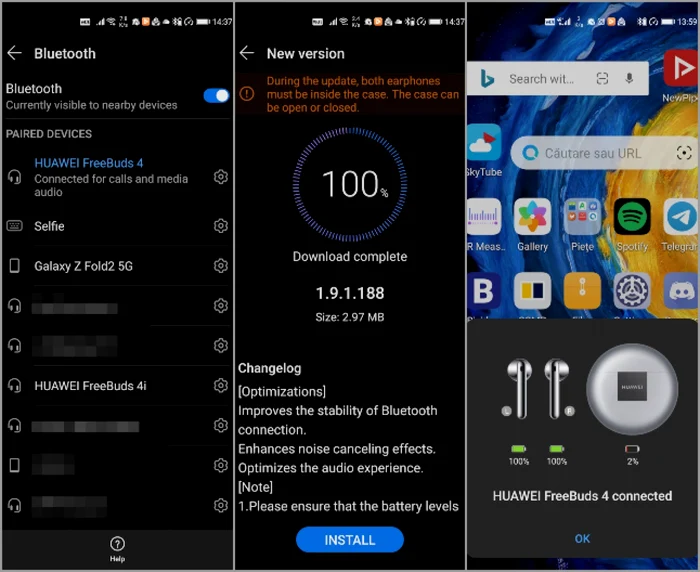 Huawei Freebuds 4 capturi conectare si update