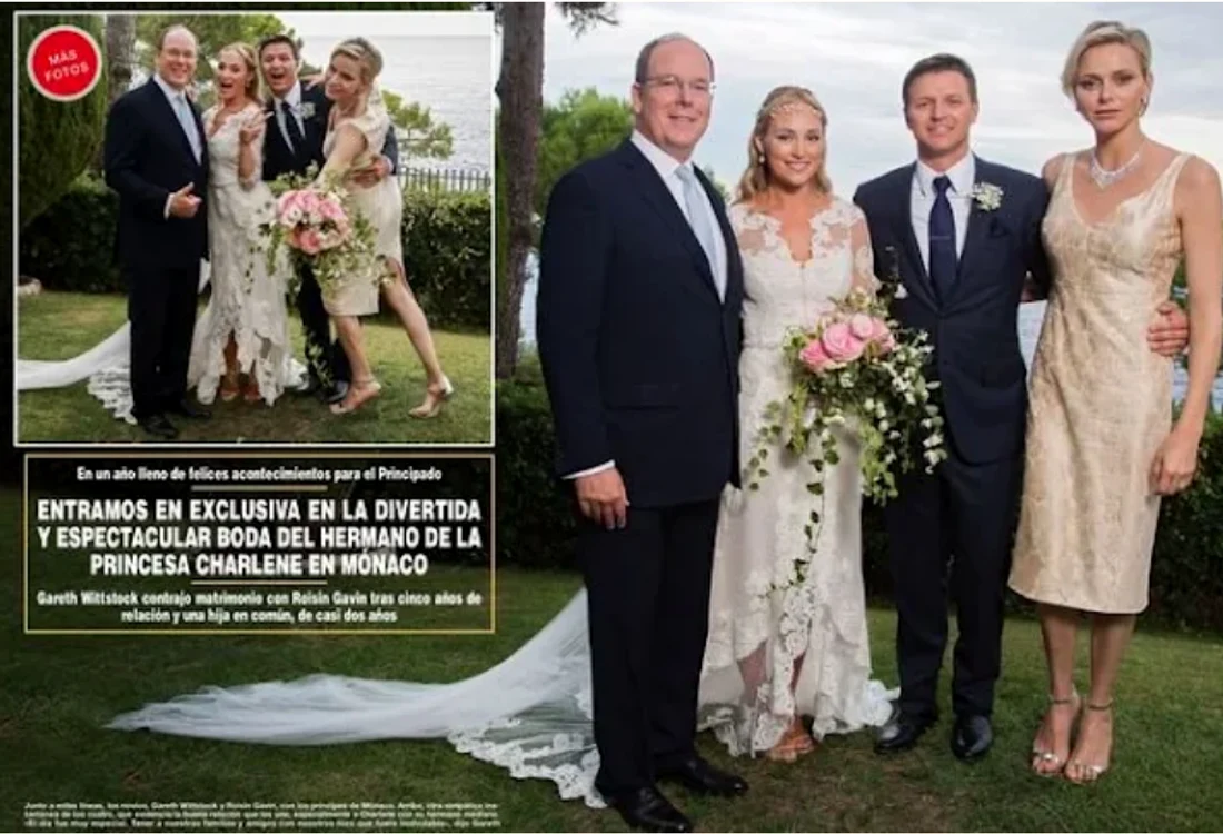 Charlene și Albert de Monaco la nunta fratelui ei, în 2015 foto Hello!