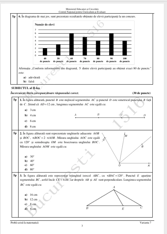 Subiectele la Matematică. FOTO Adevărul