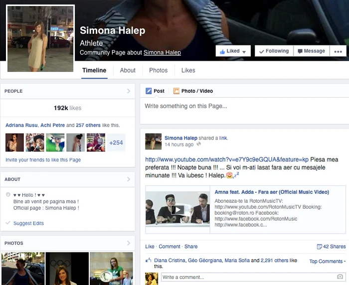 Acest mesaj a postat Simona Halep