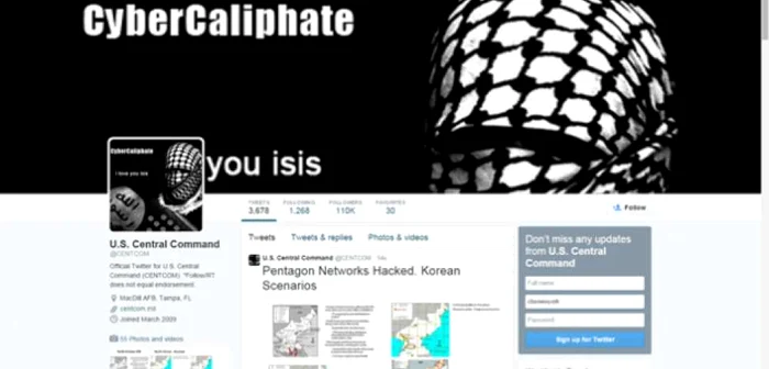Comandamentul Centrul american (CENTCOM) a confirmat că propriul cont de Twitter a fost vizat de un atac cibernetic atribuit reţelei teroriste Stat Islamic FOTO Twitter/CentCom