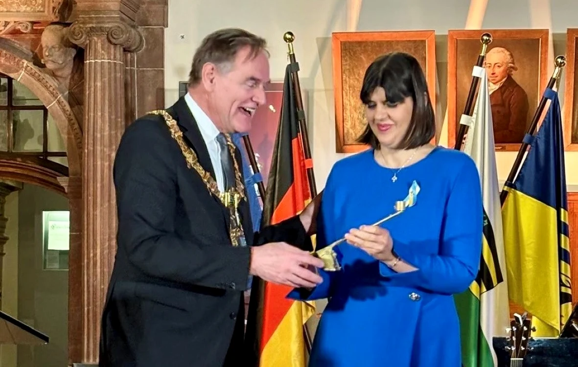 Laura Codruța Kovesi, primind Premiul Leipzig Robert Blum. FOTO: EPPO