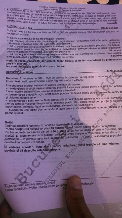 Subiecte la proba de Limba şi Literatura Română