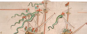 Nava Mary Rose, într-un desen de la jumătatea secolului al XVI-lea (© Wikimedia Commons)
