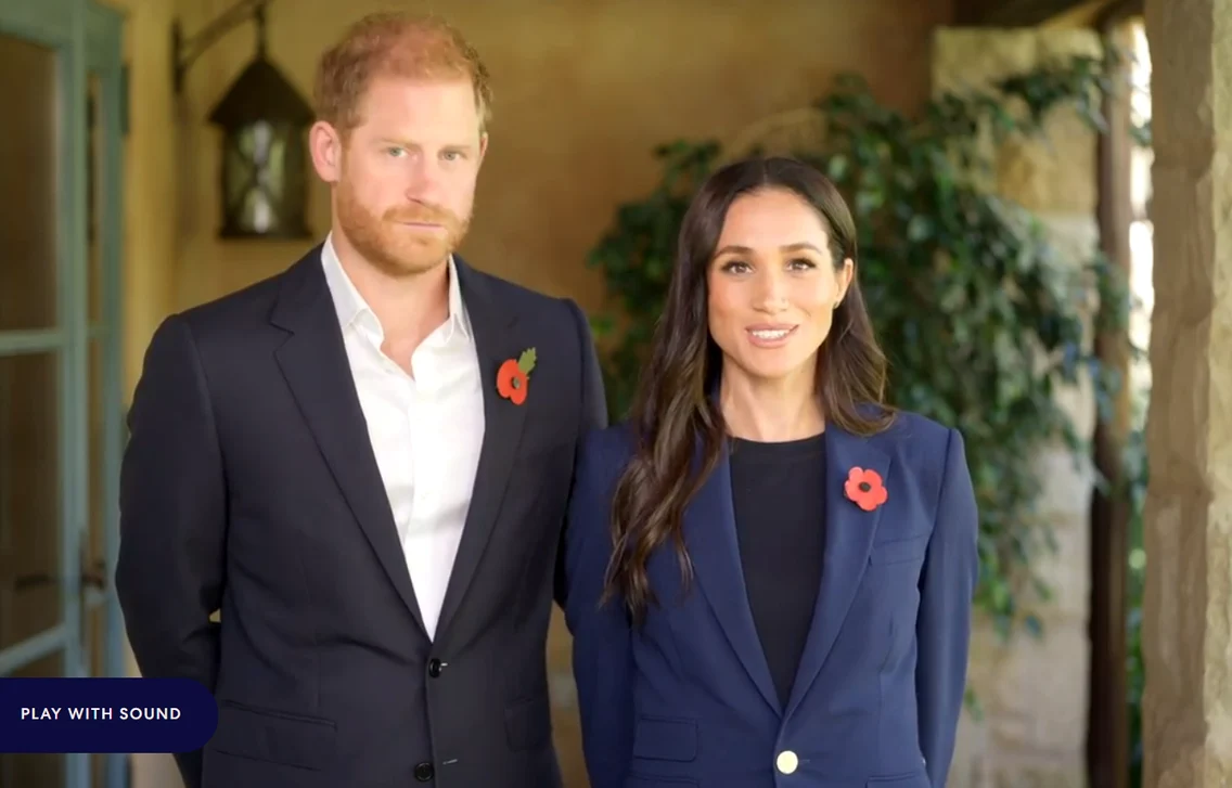 Meghan și Harry în mesajul video postat pe portalul Archewell 