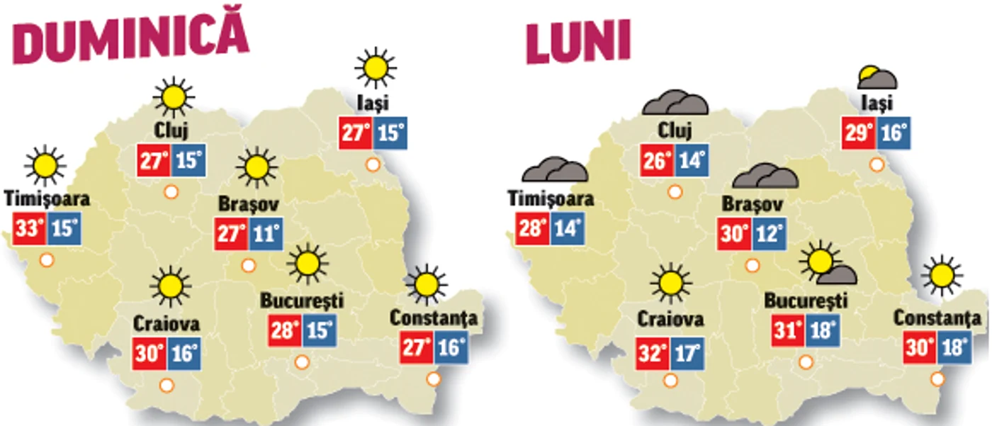 Prognoza meteo pentru următoarele două zile aduce vreme caldă cu mult soare