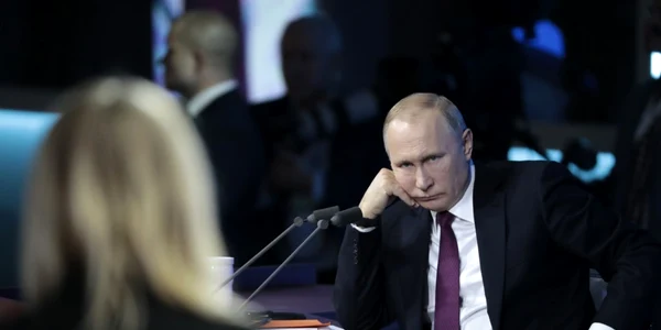 Imaginea Zilei / Preşedintele rus Vladimir Putin participă la conferinţa sa anuală difuzată în direct la World Trade Center din Moscova Rusia FOTO EPA – EFE / Sergei Chirikov / 21 dec 2018
