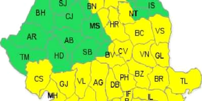 Atenţionare cu cod galben este menţinută în estul şi sudul ţării
