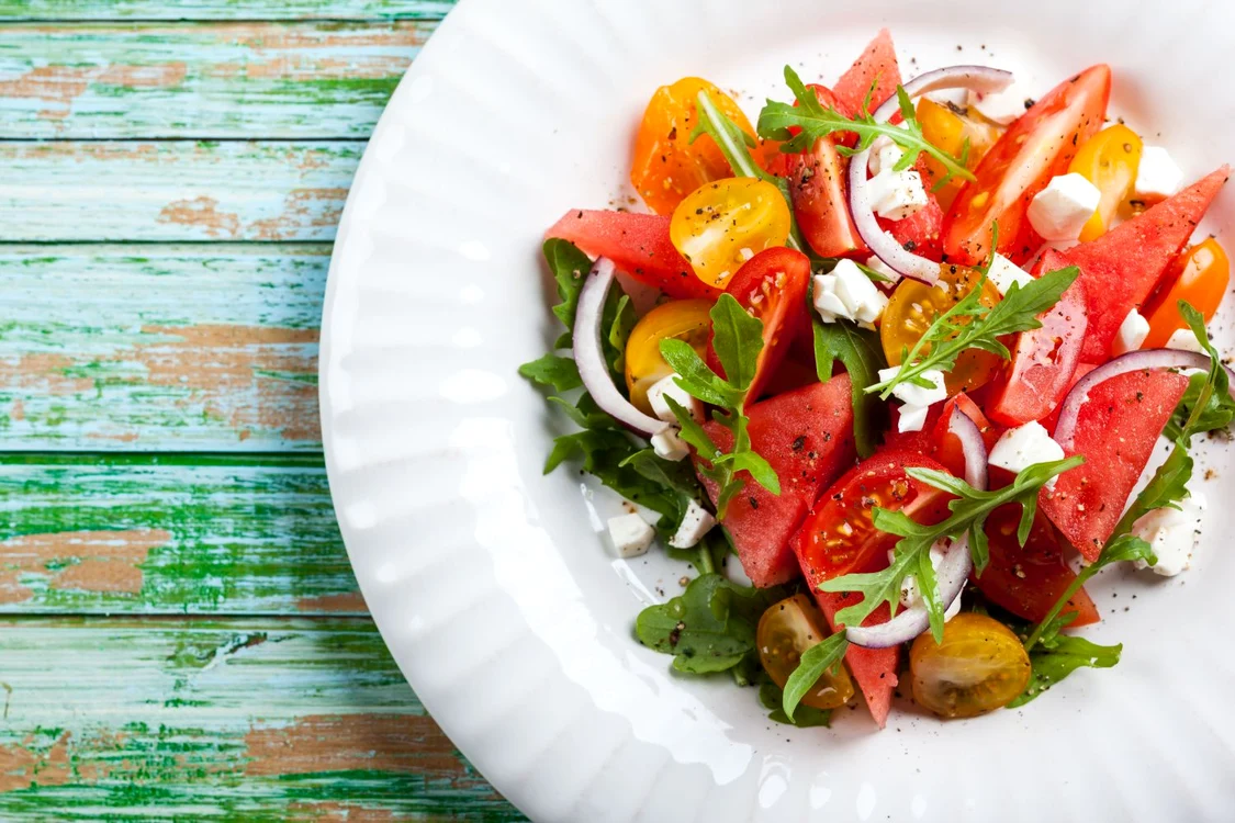 29436872   tomato and watermelon salad with feta and balsamic sauce jpeg