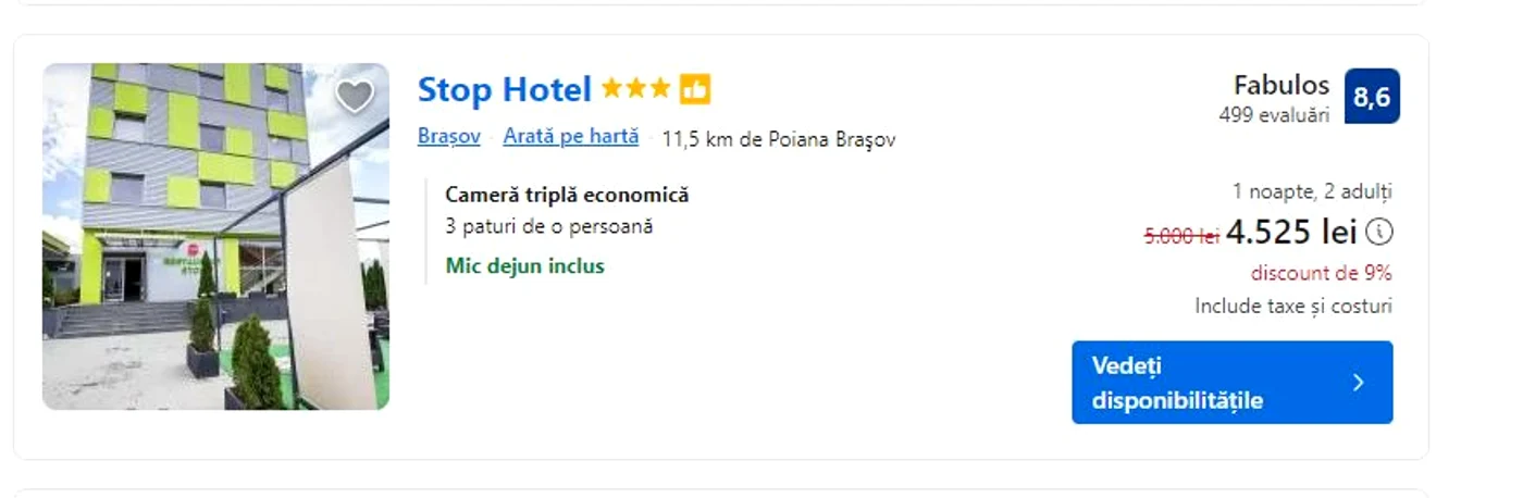 Oferte de cazare la Poiana Brașov pentru o noapte (27/28 decembrie). FOTO: Booking.com