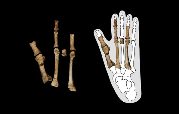 Fosilele piciorului Burtele suprapuse peste conturul unui picior de gorilă (© Yohannes Haile-Selassie / Universitatea de Stat din Arizona)