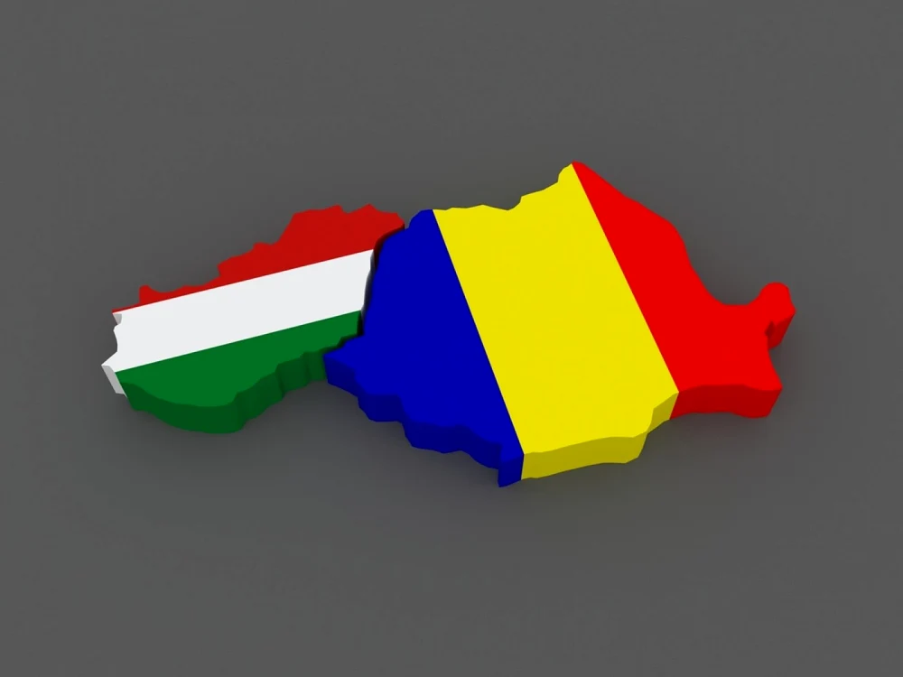 Imagine sugestivă care arată contururile României și Ungariei, vopsite în culorile fiecărui stat