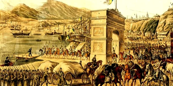Armata Română trece Dunărea în Dobrogea - Războiul de Independenţă 1878 Sursa Arhivele Naţionale