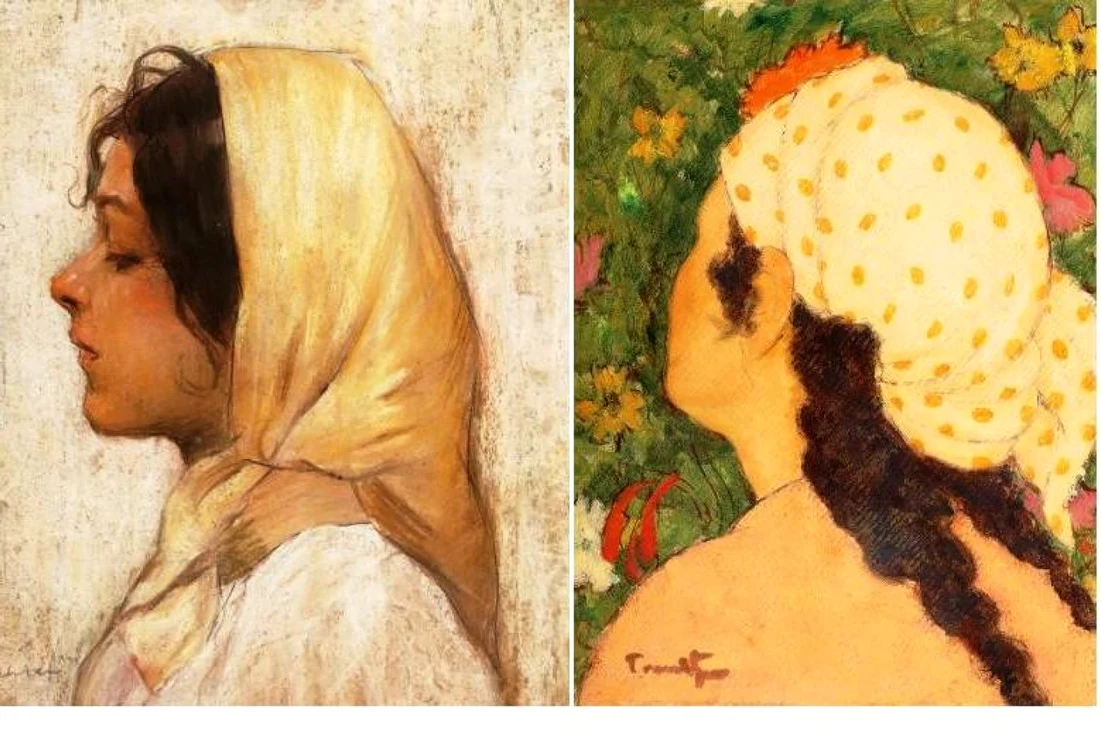 “Ţărăncuţă cu broboadă galbenă” de Ştefan Luchian (stânga) şi “Micuţa tătăroaică (Baticul galben)” de Nicolae Tonitza
