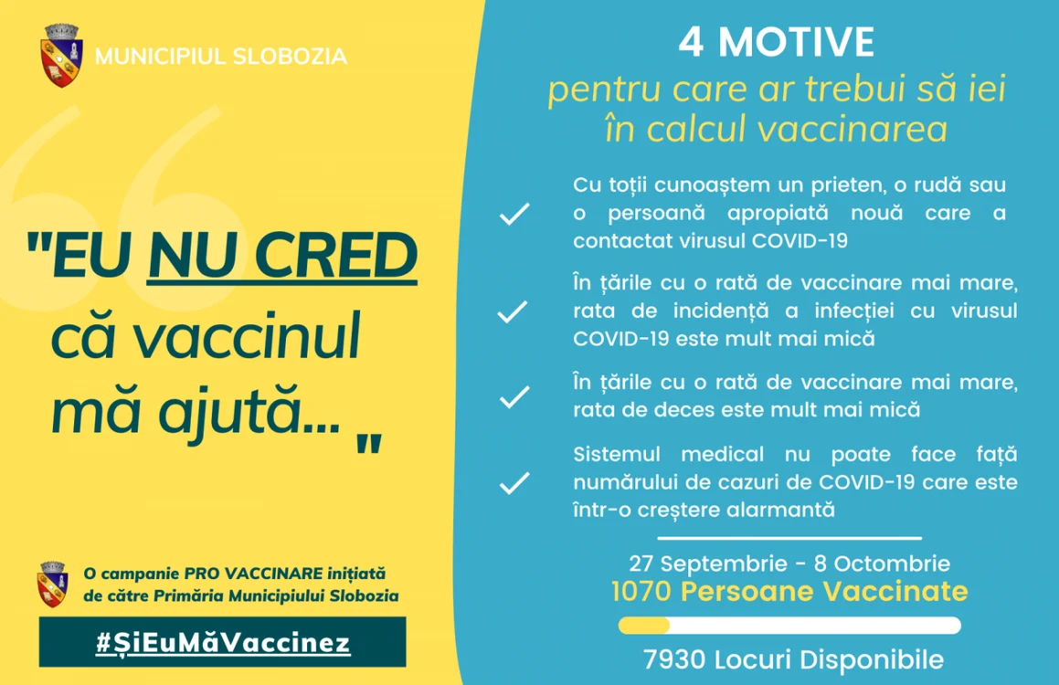 Campanie Pro Vaccinare a Primăriei Slobozia FOTO Facebook/Municipiul Slobozia