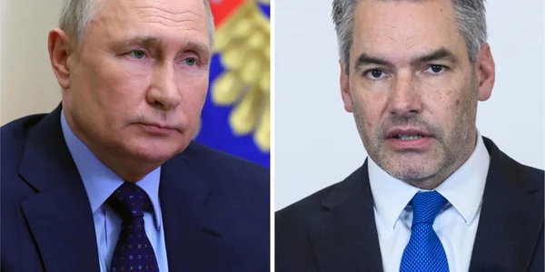 Colaj cu Vladimir Putin si Karl Nehammer FOTO EPA-EFE