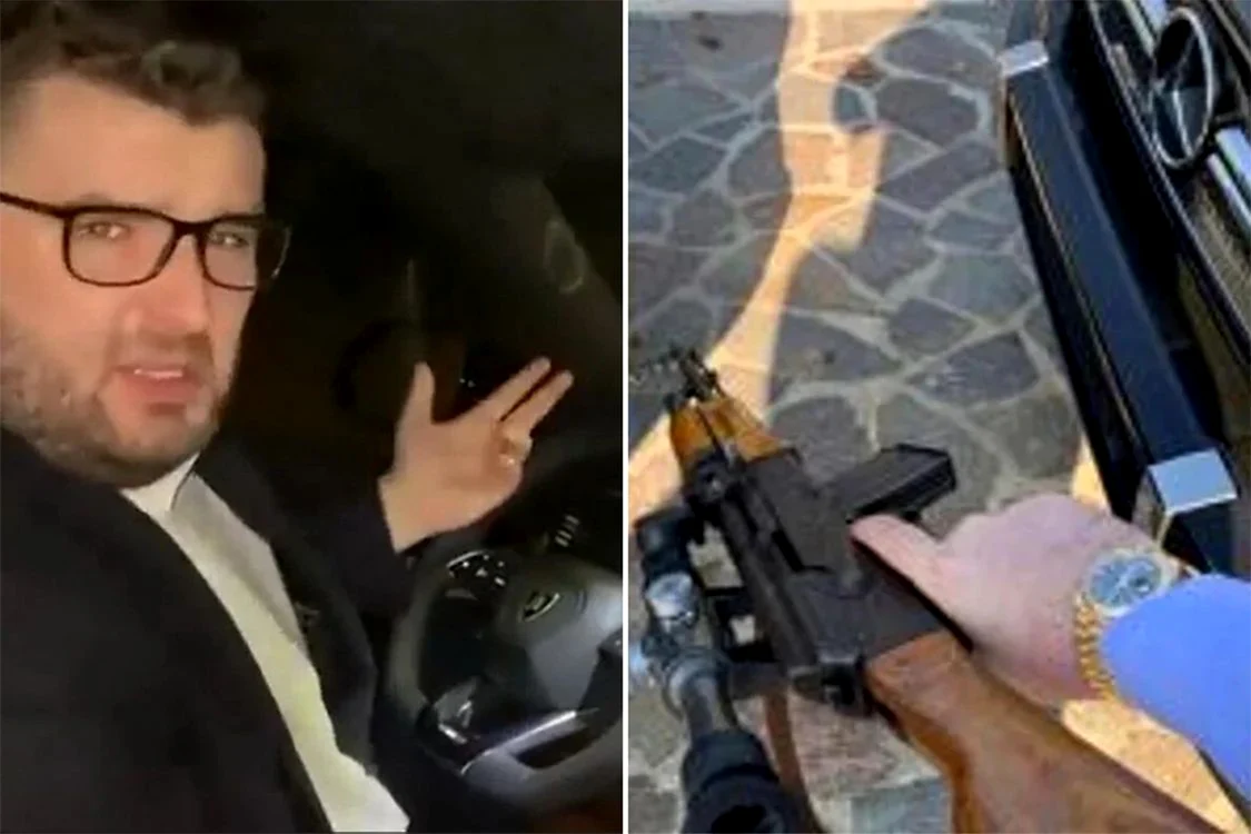 În mai multe filmări, milionarul apare cu arma în mână