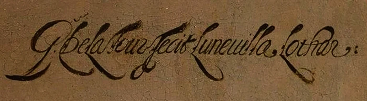 Semnătura explicită care apare în colţul din dreapta sus al picturii La Diseuse de bonne aventure: „G. de La Tour Fecit Luneuilla Lothar”, adică „făcut de G. de la Tour în Lunéville, Lotharingia”