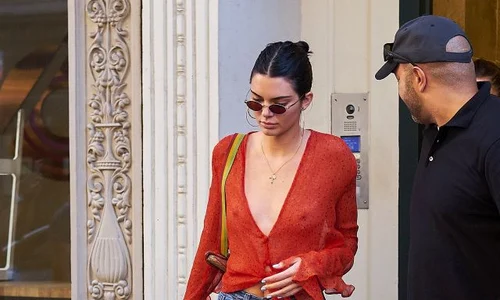 Kendall Jenner steps out wearing a sheer red shirt while out and about in NYC jpeg