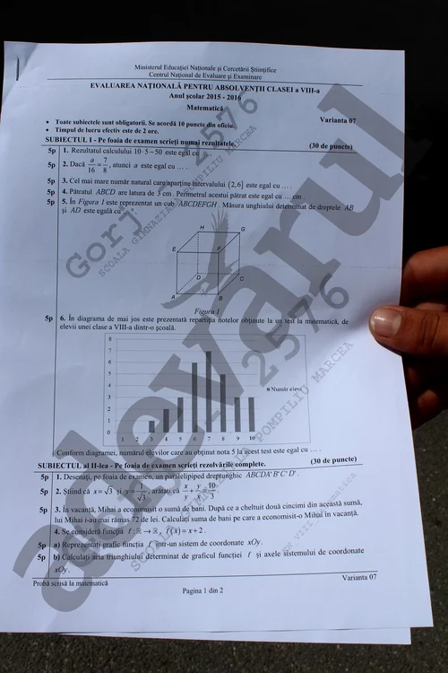 Subiecte Evaluarea Națională 2016 Matematică