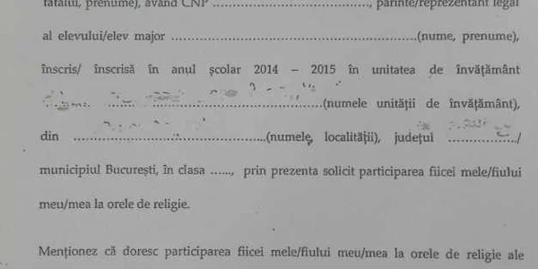 cerere inscriere religie