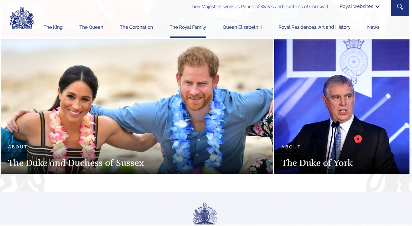 Harry și Meghan pe site-ul oficial al Palatului
