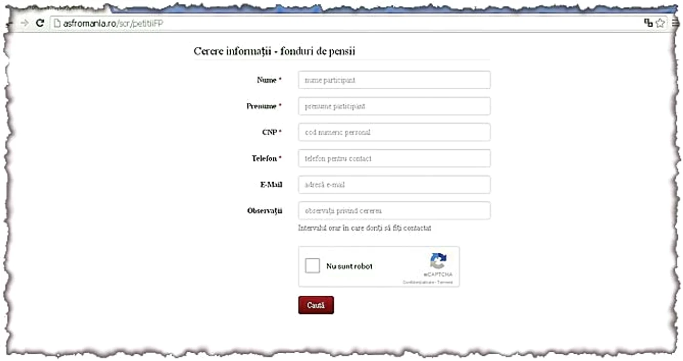 Pasul 2. Completezi formularul şi dai clic pe butonul caută