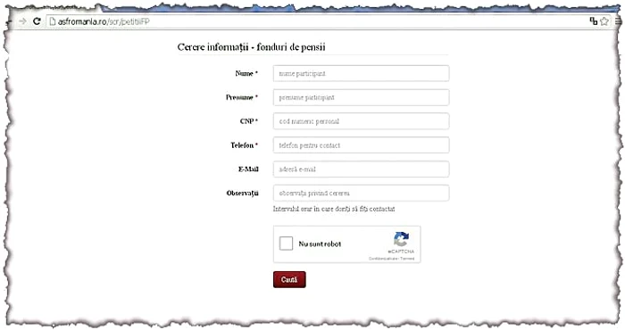 Pasul 2. Completezi formularul şi dai clic pe butonul caută