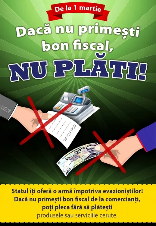 
    Cumpărăturile vor fi gratuite, dacă nu primiți bon fiscal  