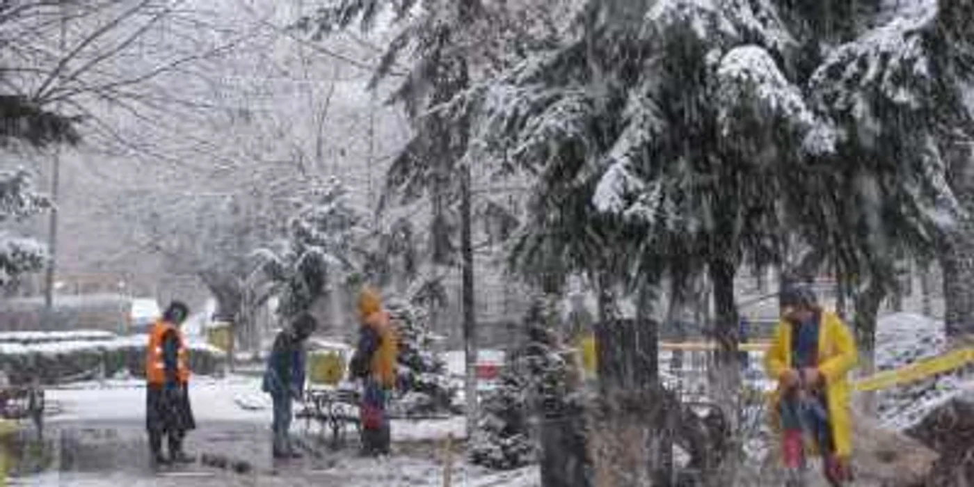 Botoşani: Pe o ninsoare abundentă, muncitorii făceau lucrări edilitare 
