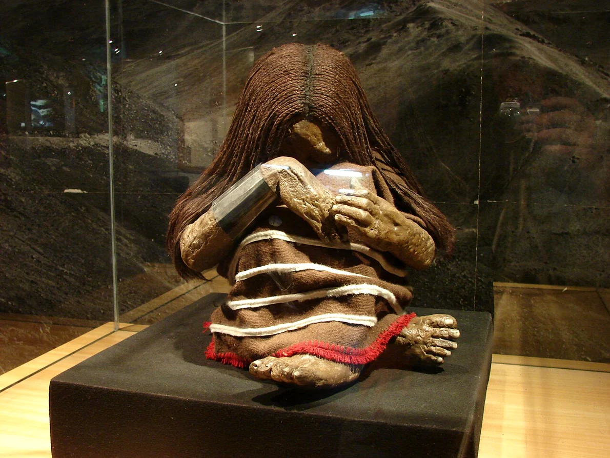 O replică a Băiatului de la El Plomo („Niño de El Plomo”), expusă la Muzeul de Istorie Naturală din Santiago de Chile (© Jason Quinn / Wikimedia Commons)