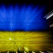 Steagul ucrainei iluminează sediile UE 24 februarie 2026 FOTO EPA EFE jpg