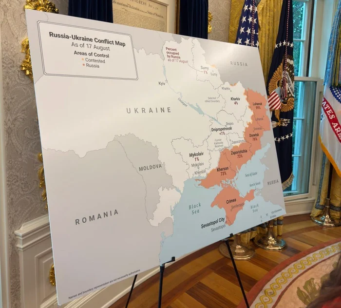 Harta Ucrainei cu teritoriile ocupate, afișată în Biroul Oval: „Modalitate de presiune asupra lui Zelenski”