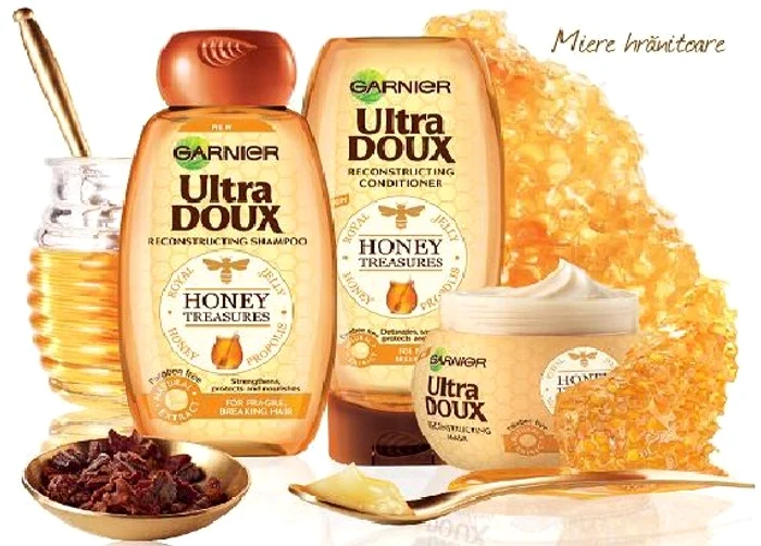 Garnier lansează Ultra Doux Honey Treasures, o gamă destinată părului fragil şi casant. Şamponul şi balsamul costă 9,9 lei fiecare, iar masca 16,9 lei.