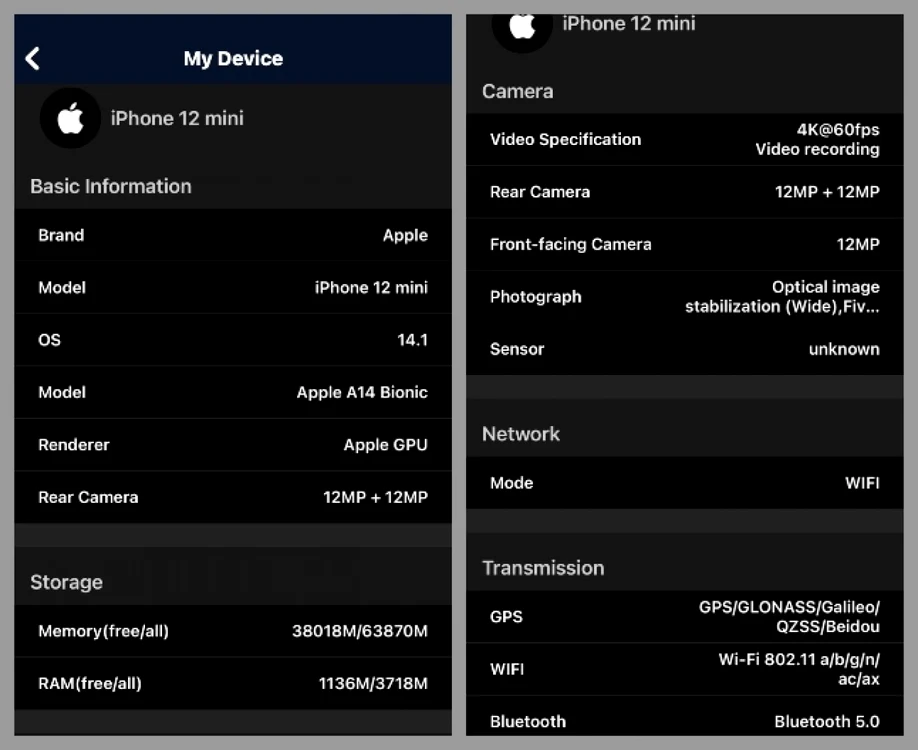 Specificatii iPhone 12 Mini