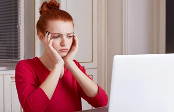 puzzled young female student prepares exams last day jpg