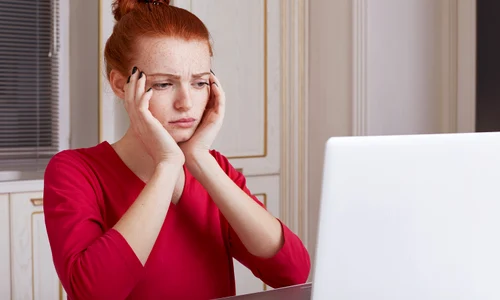 puzzled young female student prepares exams last day jpg