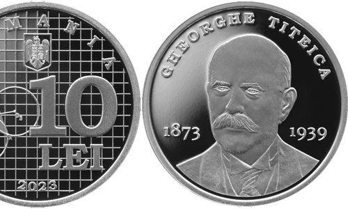 Monedă din argint cu tema 150 de ani de la nașterea lui Gheorghe Țițeica (foto: Banca Națională a României)