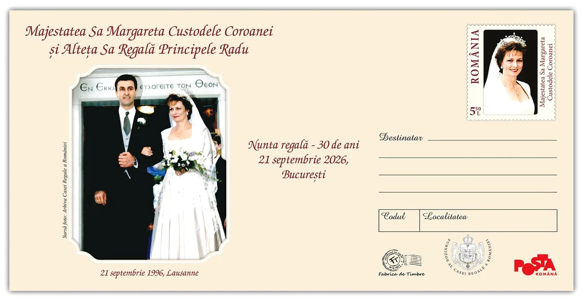Poșta Română la 30 de ani de la căsătoria lui Radu Duda cu Margareta a României.