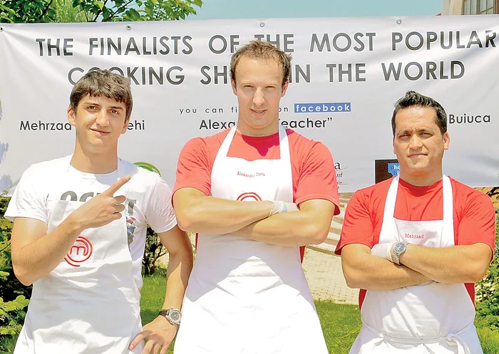 Petru Buiucă, alături de foştii colegi de la „MasterChef”, Alexandru Cîrţu şi Mehrzad Moghazehi (Fotografii: Mugur Mateescu)