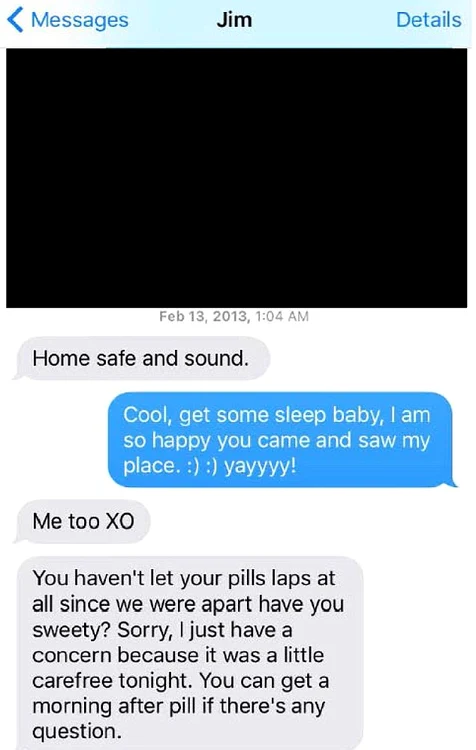 În acest mesaj, Jim Carrey îi cere Cathrionei să ia pastile contraceptive după ce au întreținut relații intime neprotejate