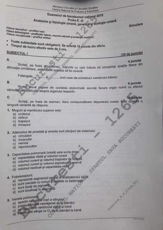 subiecte biologie simulare bac