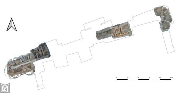 Suprapunere ale ortofotoplanurilor obținute pentru zonele excavate peste planul curții interioare (foto: Muzeul Municipiului București)  